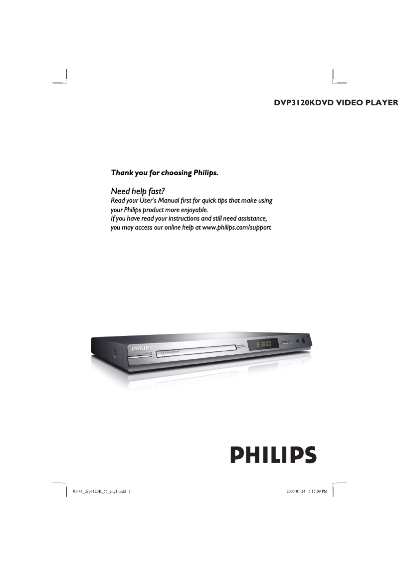 Page 1 of the manual User Manual Philips DVP3120K
