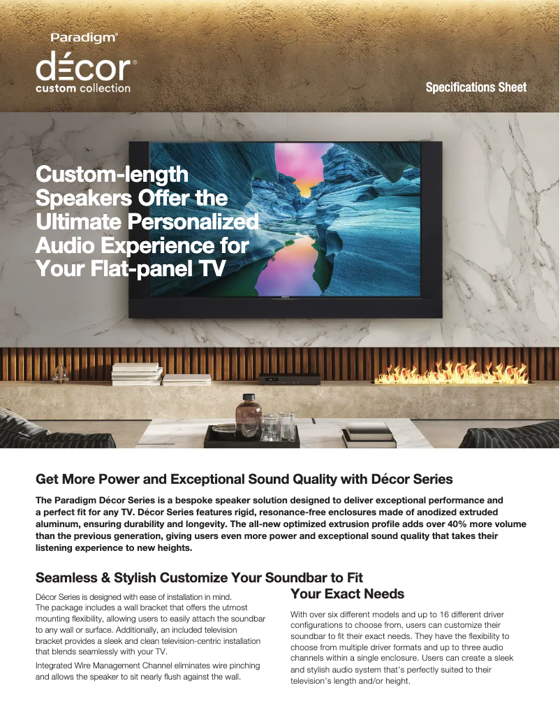 Page 1 of the manual Technical Sheet Paradigm Decor 1S v2