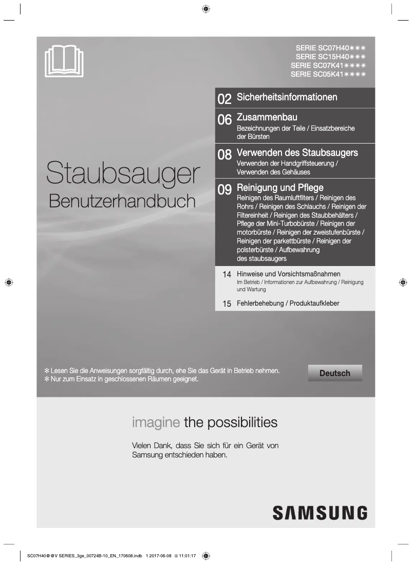 Page 1 de la notice Manuel utilisateur Samsung SC07H40E0V