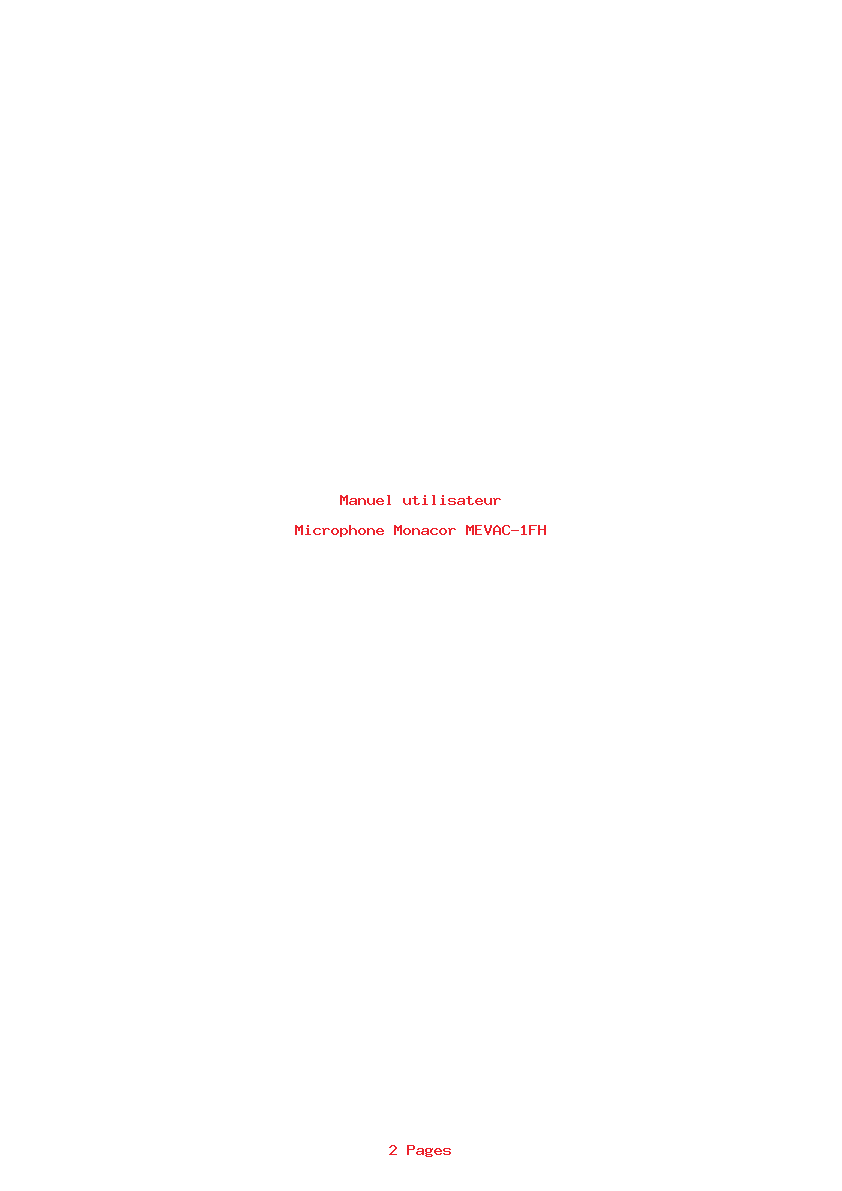 Page 1 de la notice Manuel utilisateur Monacor MEVAC-1FH