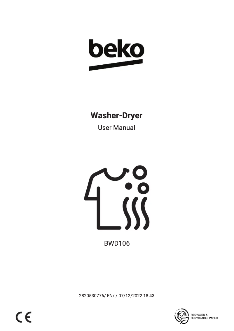 Page 1 de la notice Manuel utilisateur Beko BWD106