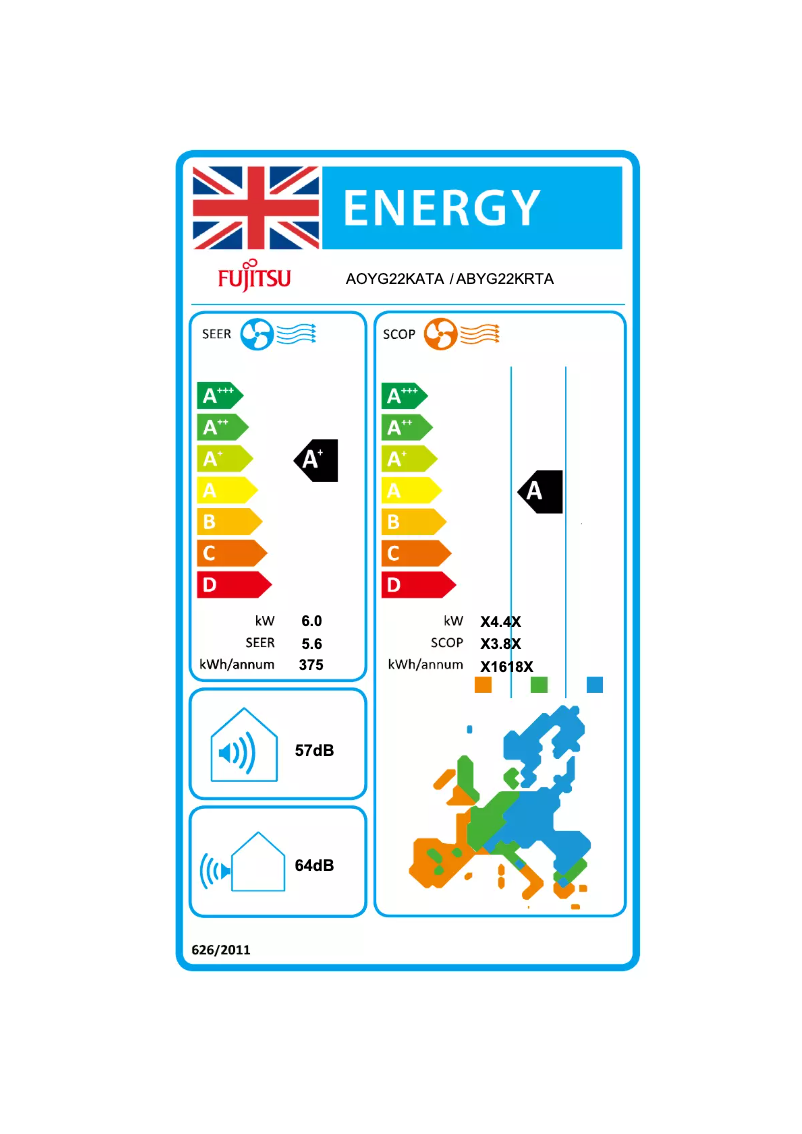 Página 1 del manual Etiqueta energética Fujitsu ABYG22KRTA