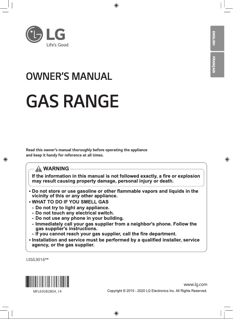 Page 1 de la notice Manuel utilisateur LG LSSG3016ST
