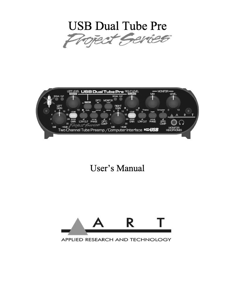 Page 1 de la notice Manuel utilisateur ART USB Dual Tube Pre