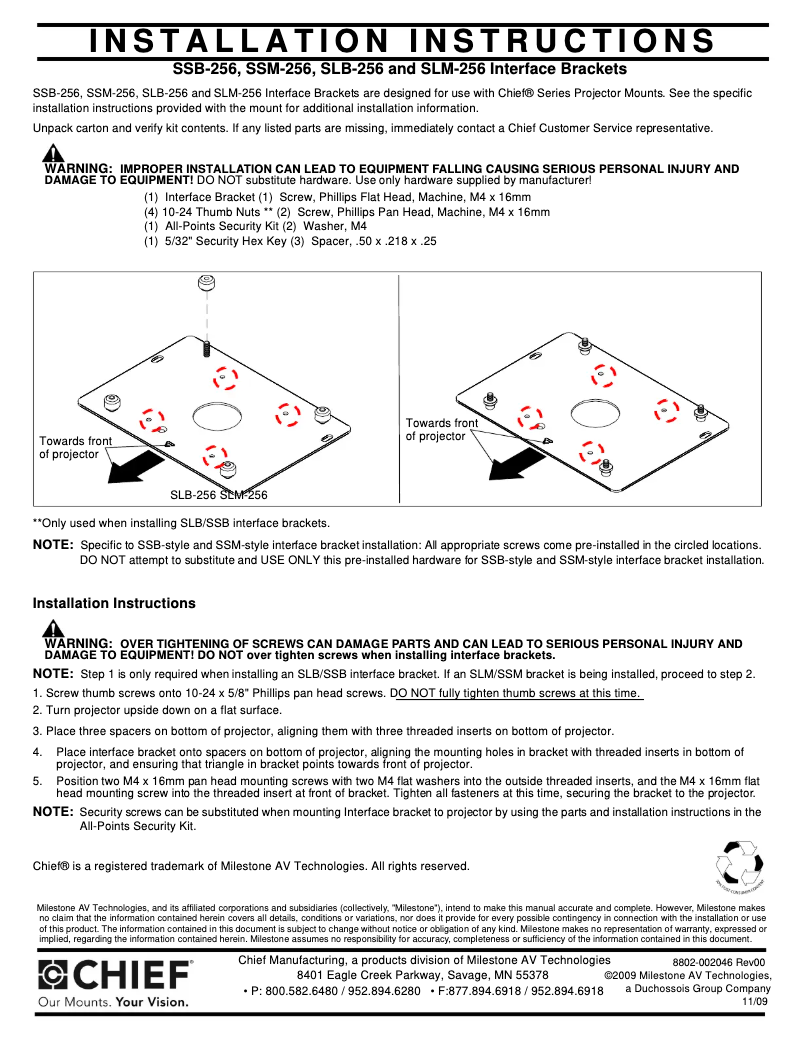 Page 1 de la notice Manuel utilisateur Chief SLB256