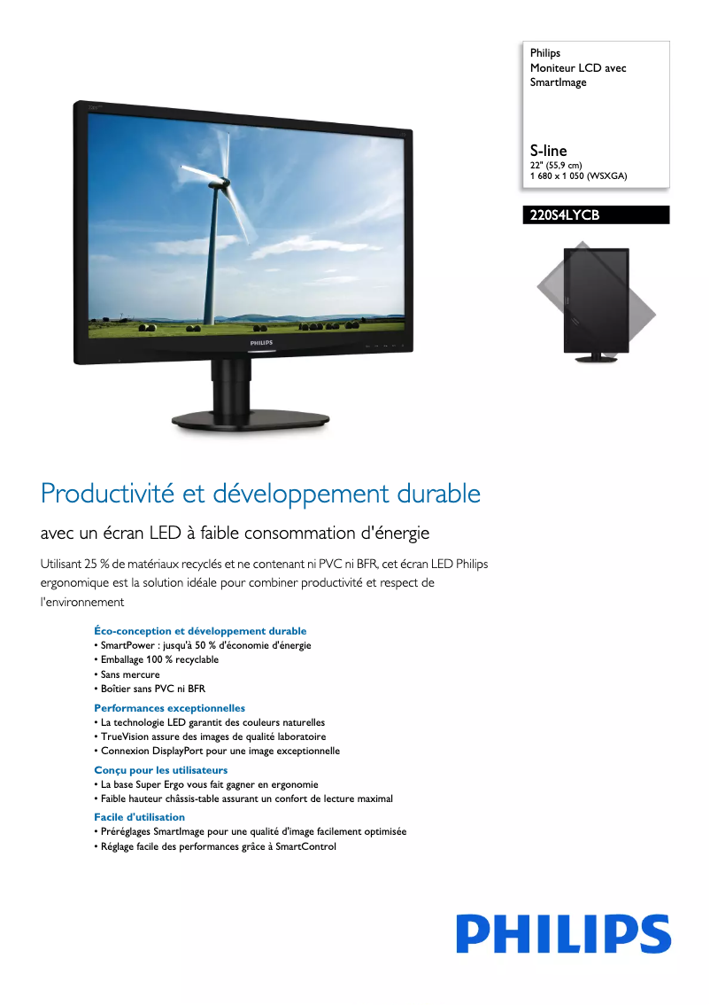 Página 1 del manual Ficha técnica Philips Brilliance 220S4LYCB