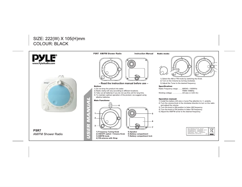 Page 1 de la notice Manuel utilisateur Pyle PSR7