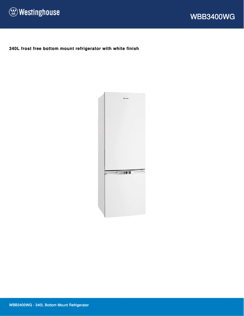 Page 1 de la notice Fiche technique Westinghouse WBB3400WG