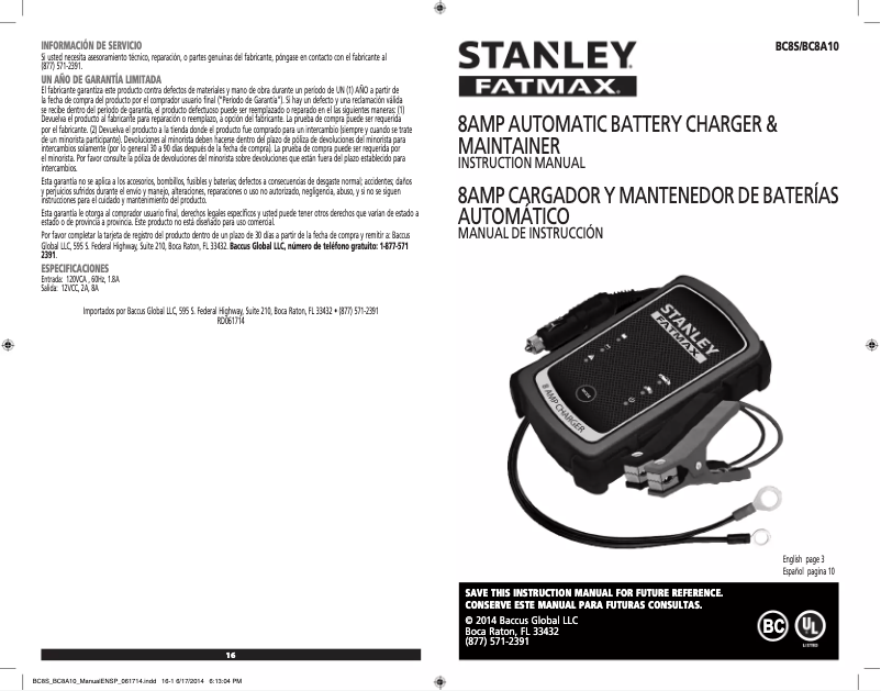 Page 1 de la notice Manuel utilisateur Stanley Fatmax BC8A10