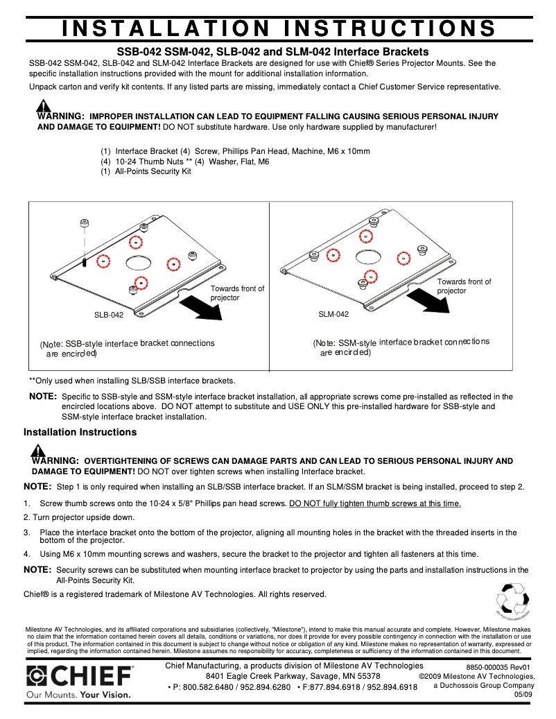 Página 1 del manual Manual de usuario Chief SLB042
