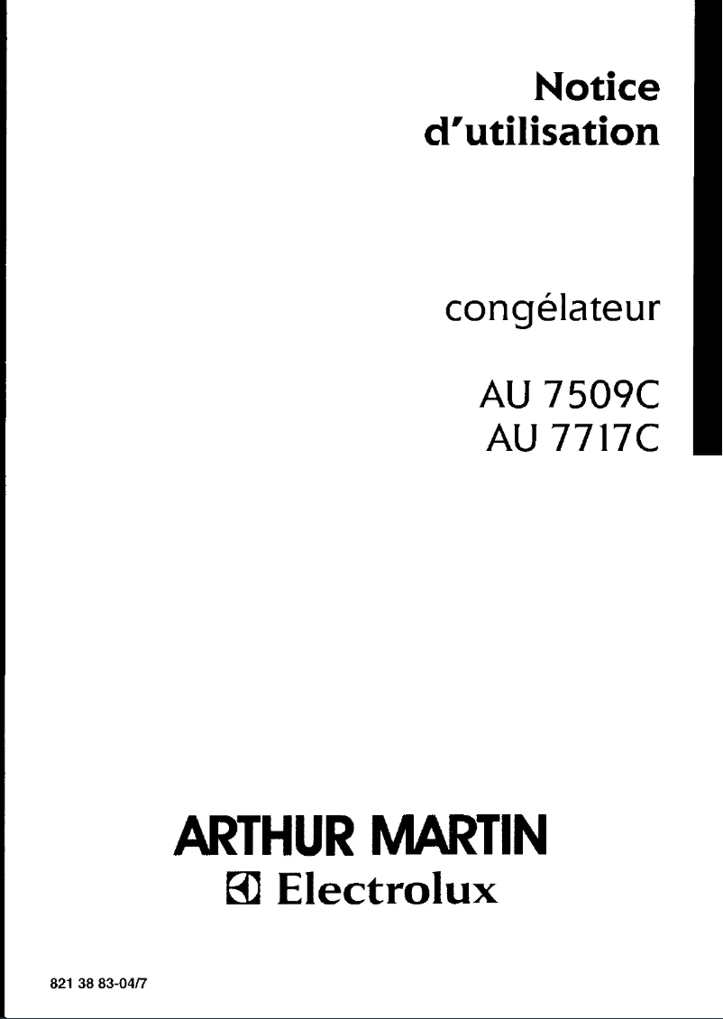 Page 1 de la notice Manuel utilisateur Arthur Martin-Electrolux AU 7509 C