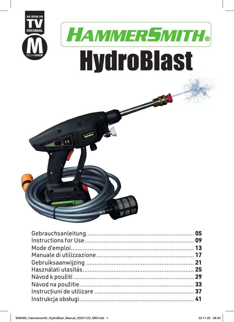 Page 1 de la notice Manuel utilisateur Hammersmith HydroBlast