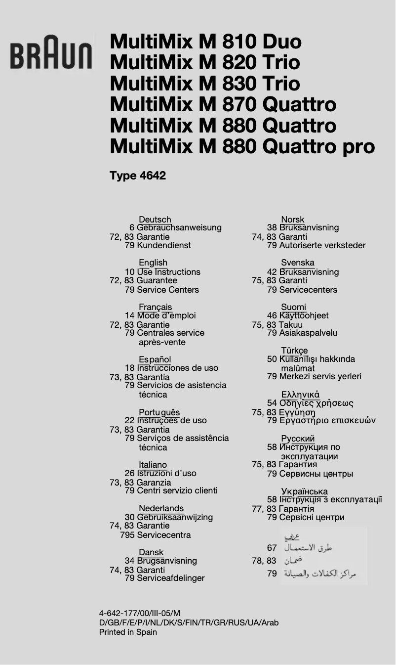Page 1 de la notice Manuel utilisateur Braun M890 (4642)