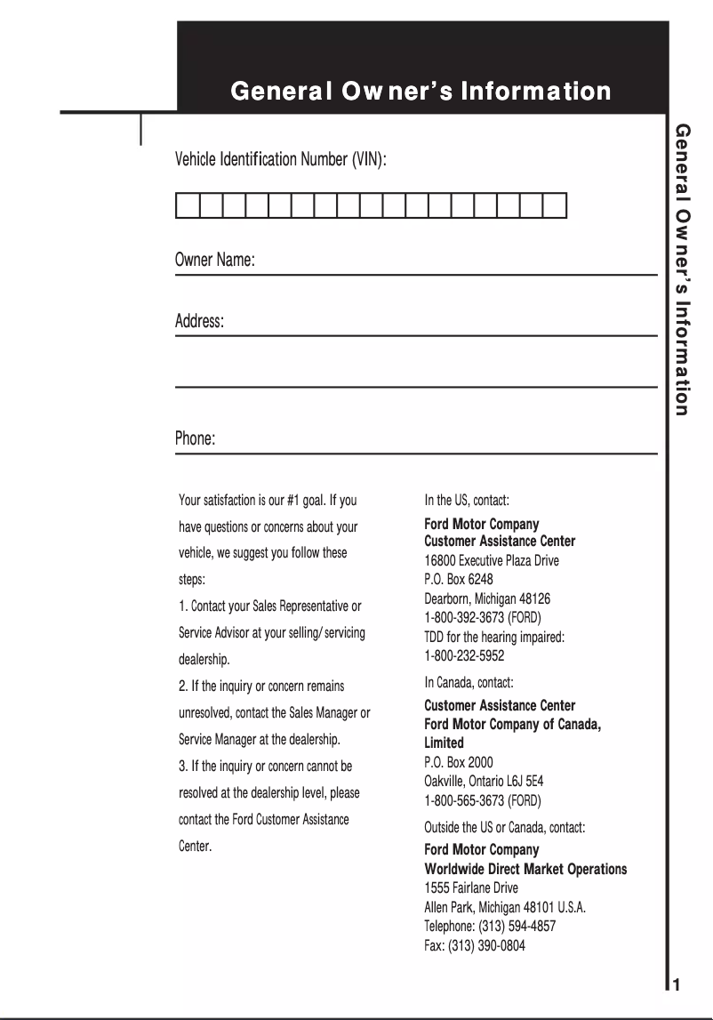 Page 1 de la notice Manuel d'utilisation et d'entretien Ford Escort (1999)