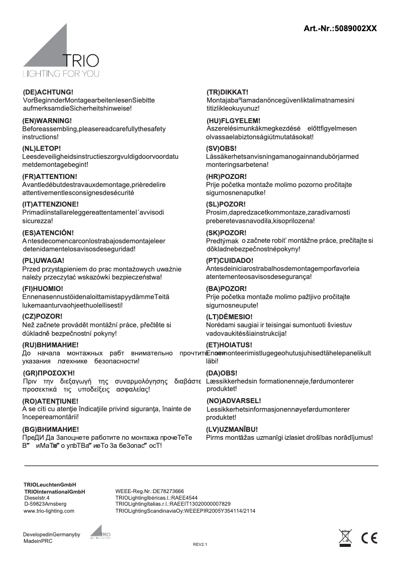 Page 1 de la notice Manuel utilisateur Trio Lighting Baroness 508900231