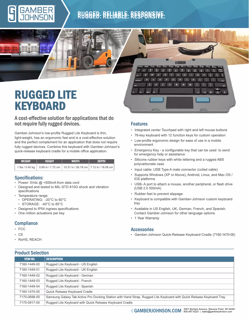 Page 1 de la notice Manuel utilisateur Gamber-Johnson 7160-1449-01