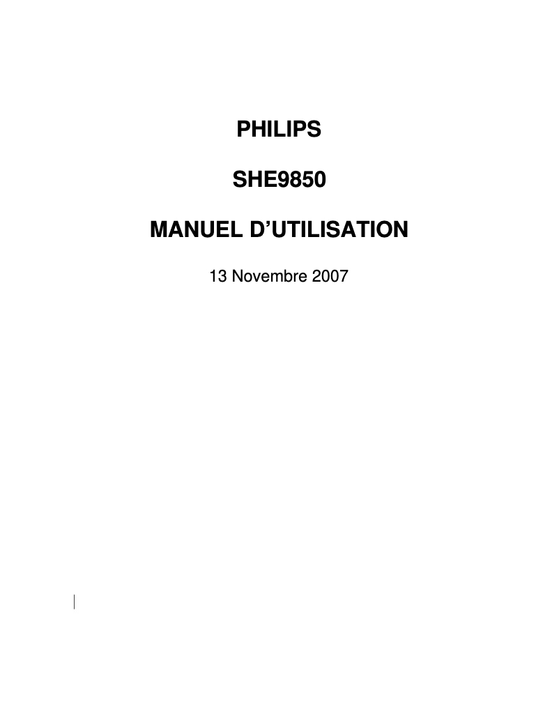 Page 1 of the manual User Manual Philips SHE9850