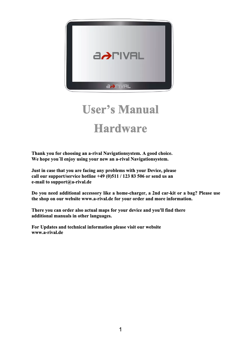 Page 1 de la notice Manuel utilisateur A-Rival NAV-PNU43
