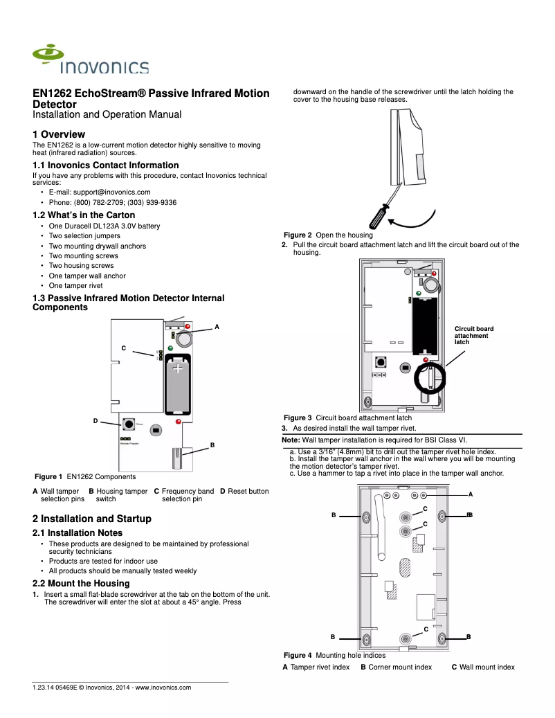 Page 1 de la notice Manuel utilisateur Inovonics EN1262