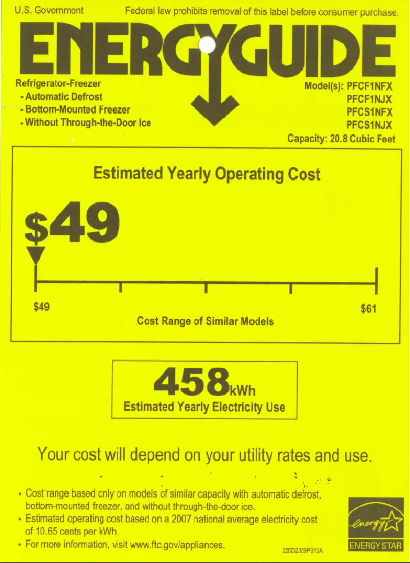 Página 1 del manual Etiqueta energética GE Profile PFCF1NFXBB