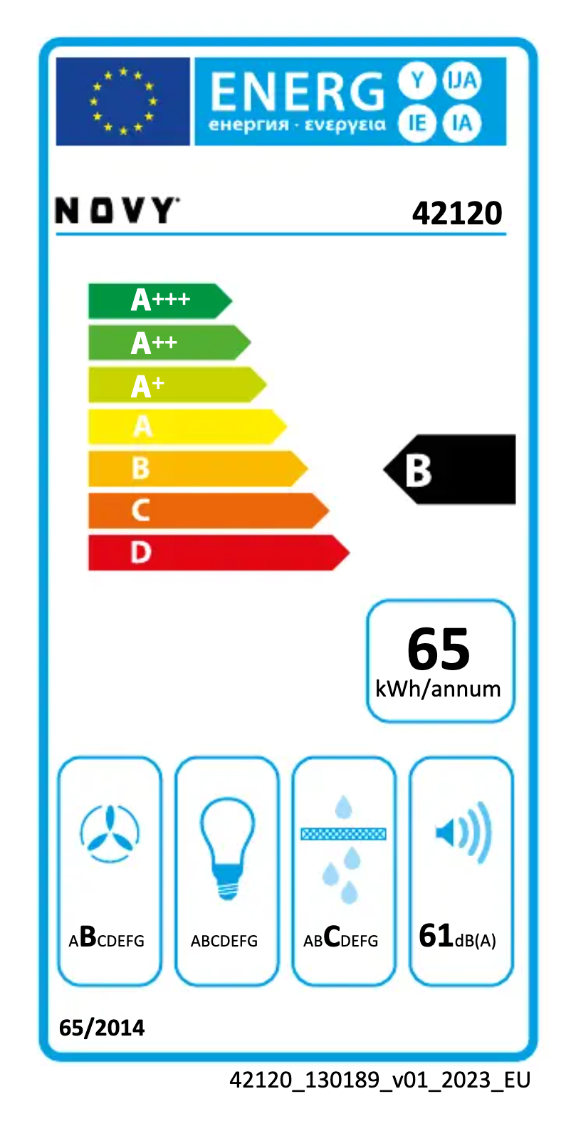 Page 1 de la notice Label énergétique Novy Panorama 120 Pro 42120