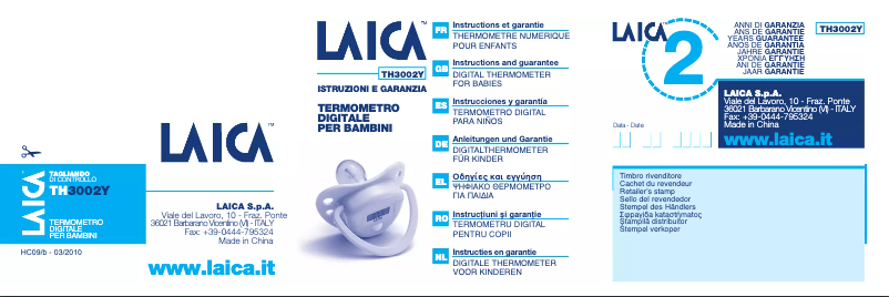 Page 1 de la notice Manuel utilisateur Laica TH3002Y