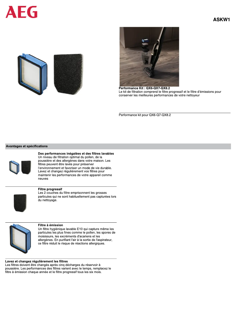 Page 1 de la notice Manuel utilisateur AEG ASKW1