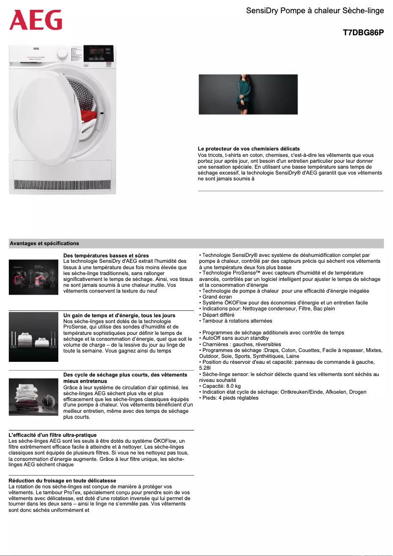 Página 1 del manual Ficha técnica AEG T7DBG86P