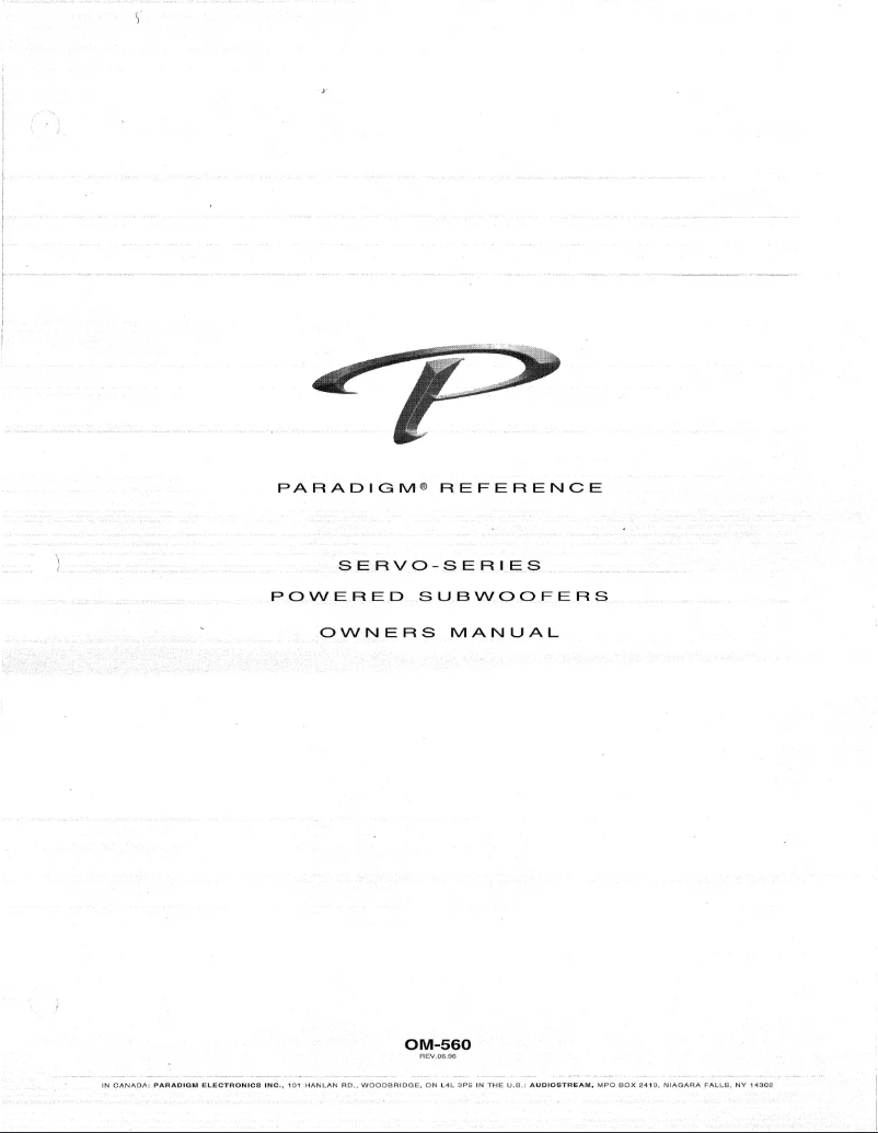 Page 1 de la notice Manuel utilisateur Paradigm Servo 15