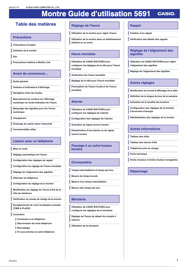 Page 1 de la notice Manuel utilisateur Casio G-Shock GM-B2100
