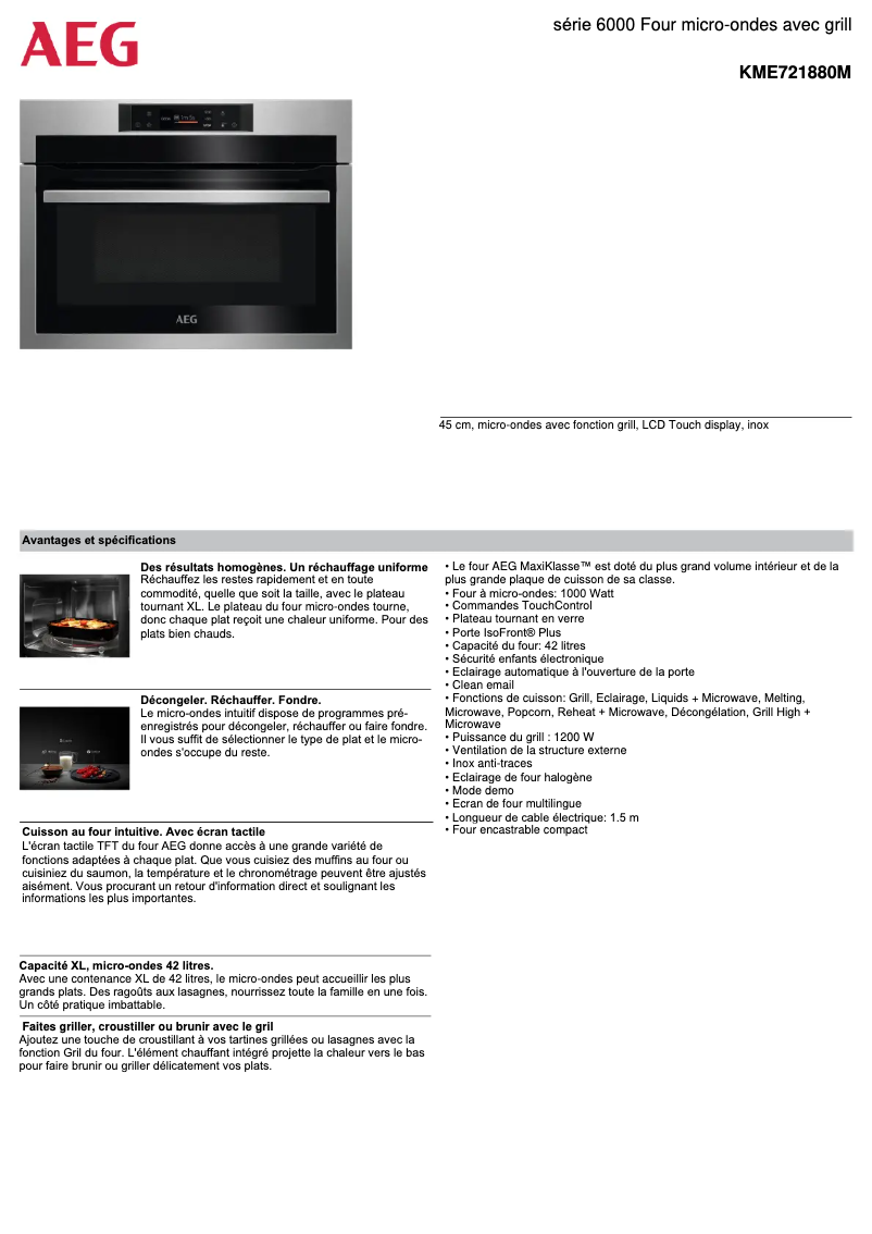 Página 1 del manual Ficha técnica AEG KME721880M