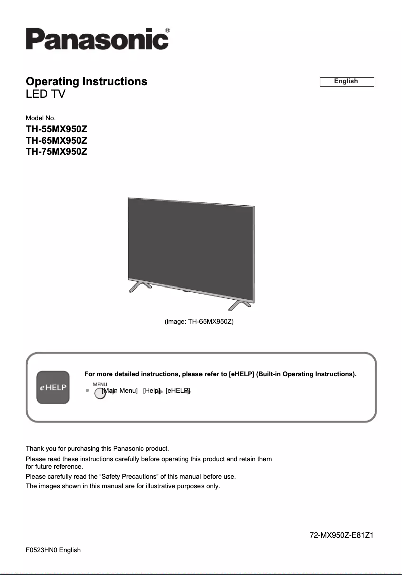 Page 1 de la notice Manuel utilisateur Panasonic TH-75MX950Z