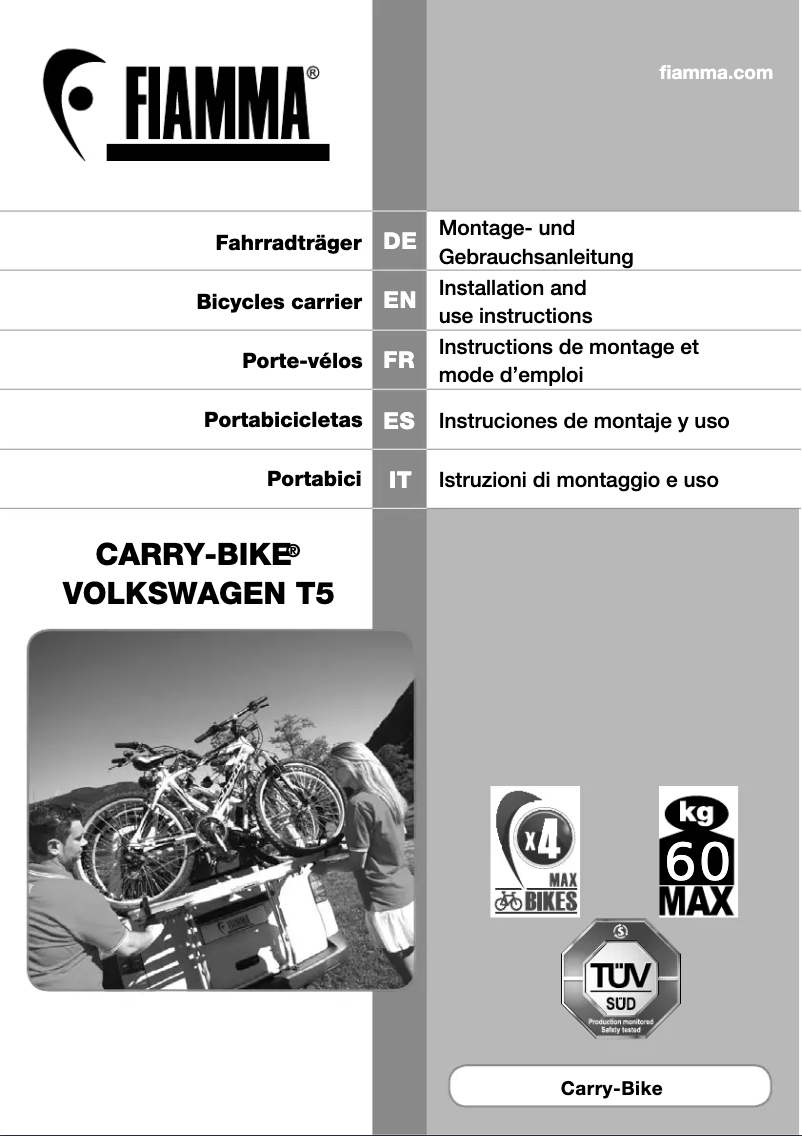 Page 1 de la notice Manuel utilisateur Fiamma Carry-Bike VW T5
