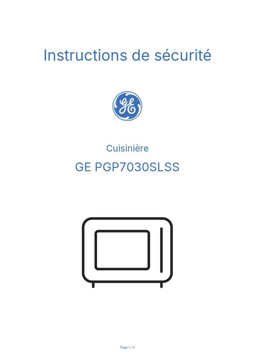 Page 1 de la notice Instructions de sécurité GE PGP7030SLSS