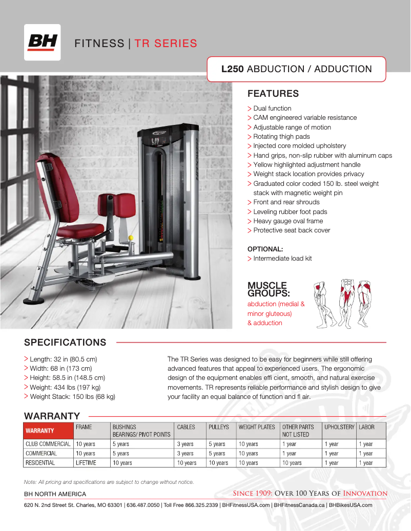 Page 1 de la notice Fiche technique BH Fitness L250