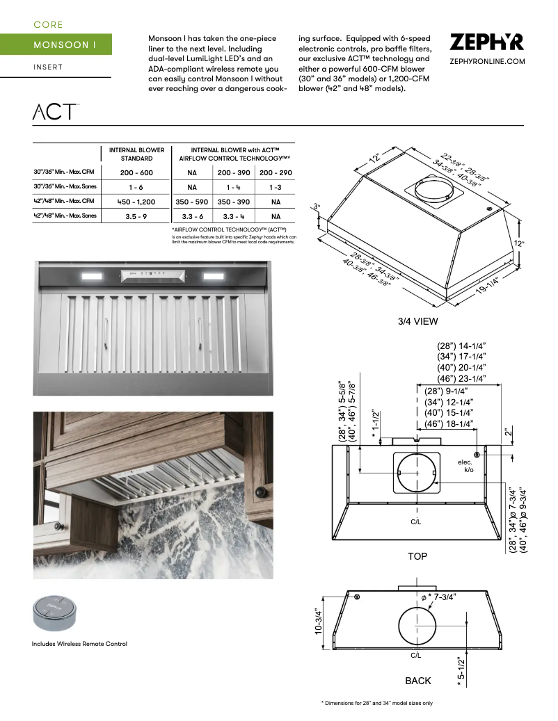 Página 1 del manual Ficha técnica Zephyr Monsoon I AK9240BS