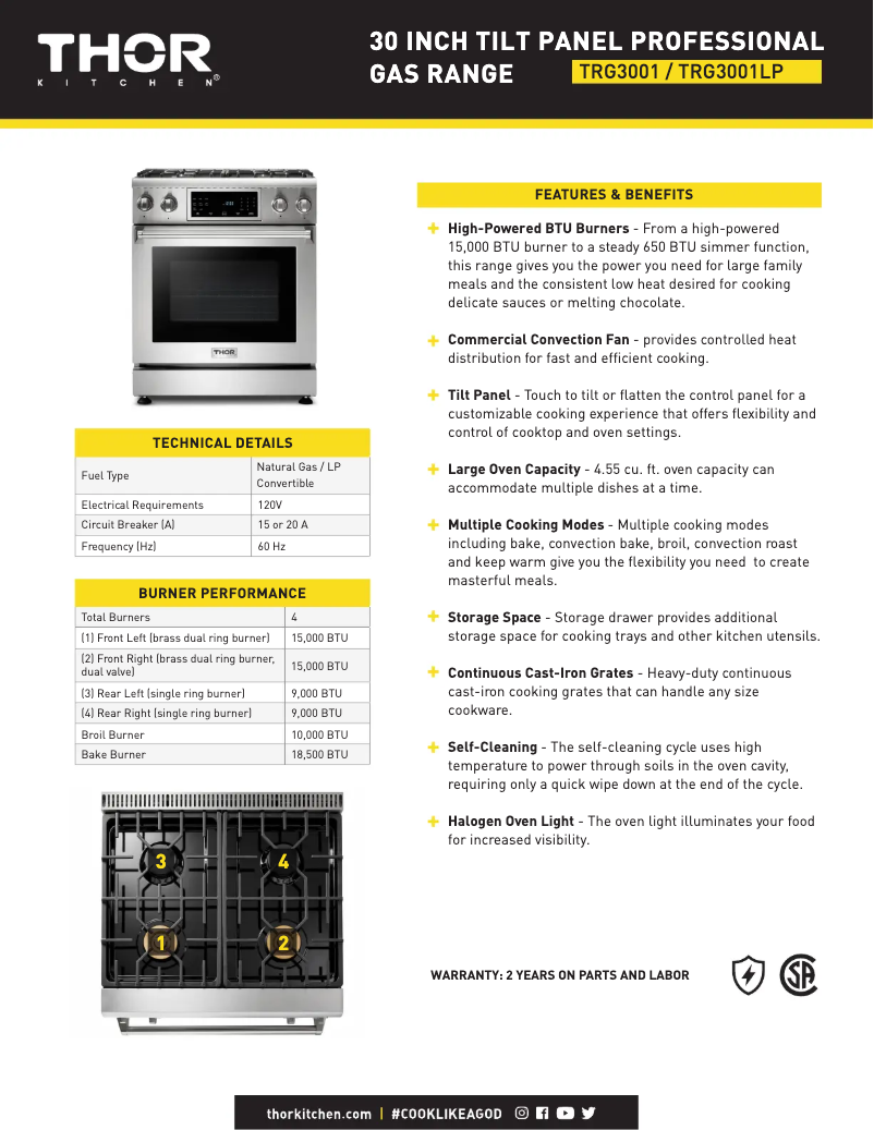Page 1 de la notice Fiche technique Thor TRG3001LP