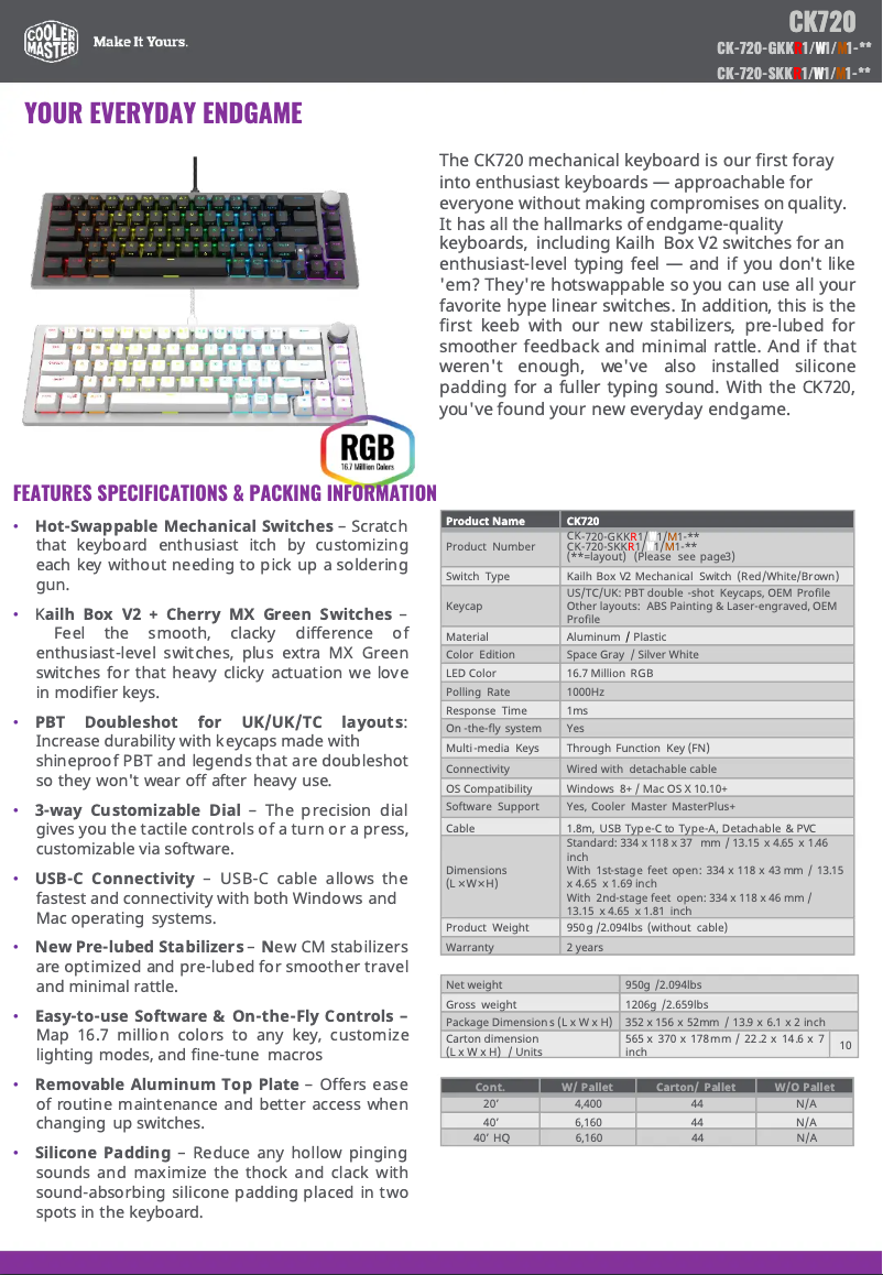 Page 1 de la notice Fiche technique Cooler Master CK720