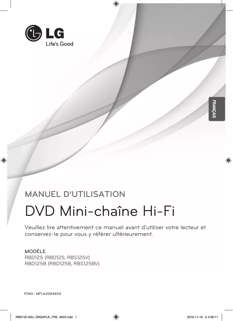 Page 1 de la notice Manuel utilisateur LG RBD125B