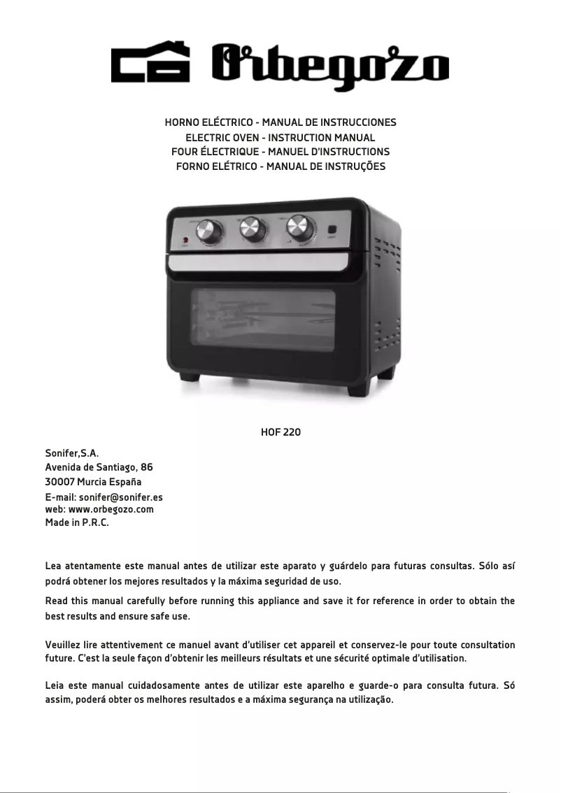 Page 1 de la notice Manuel utilisateur Orbegozo HOF 220