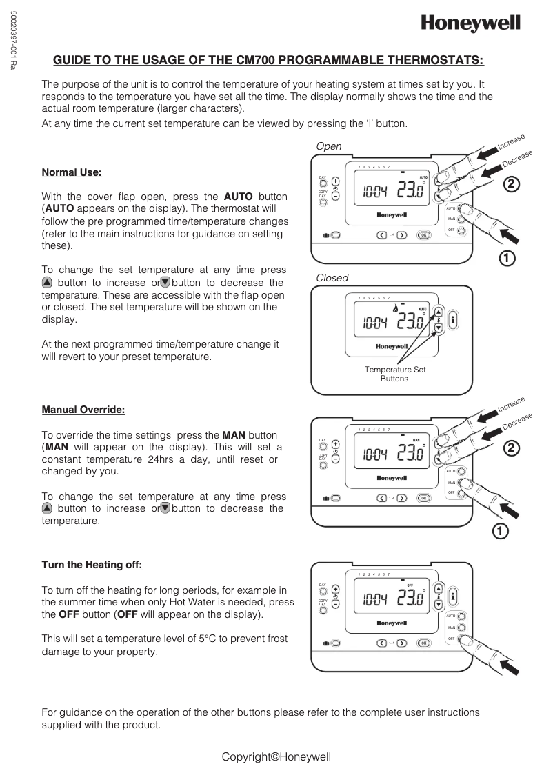 Page 1 de la notice Manuel utilisateur Honeywell CM700