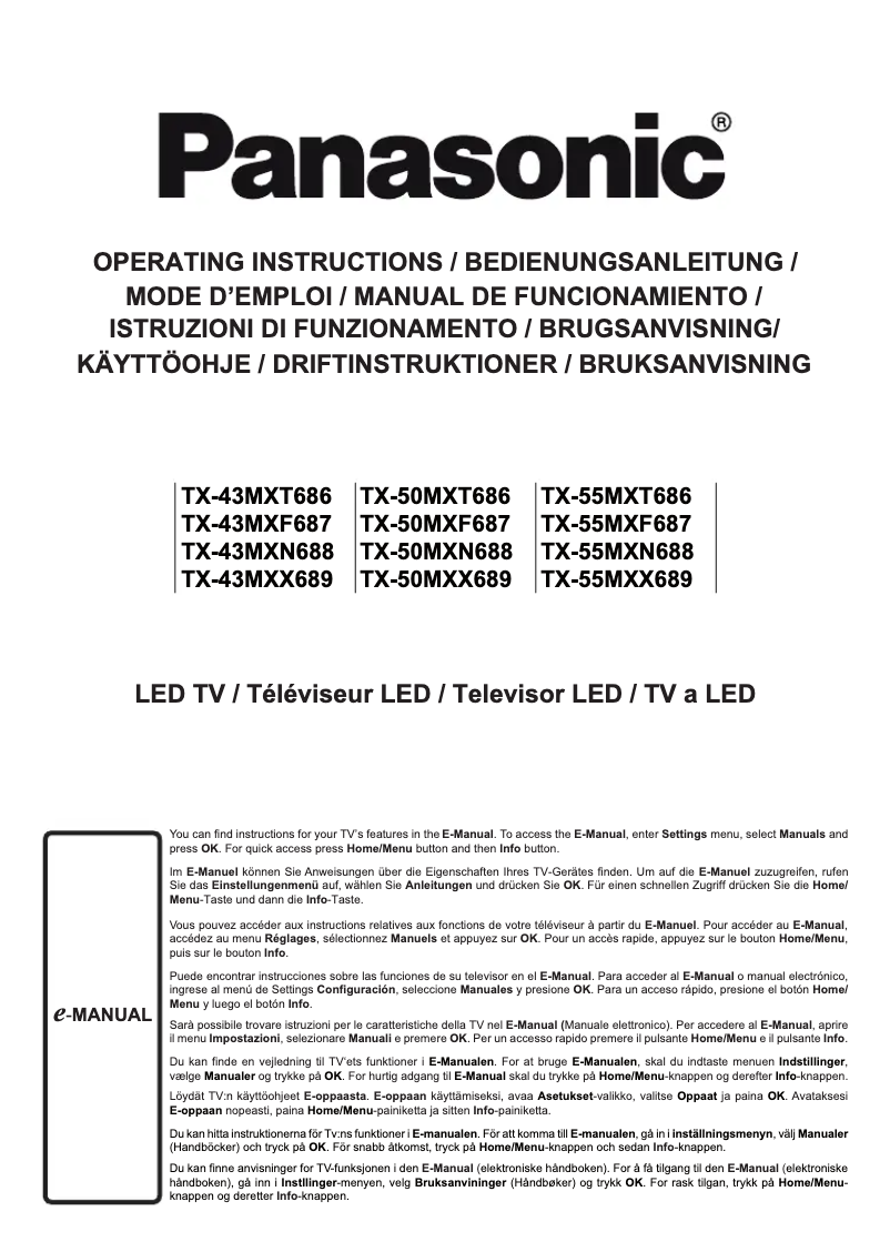 Page 1 de la notice Manuel utilisateur Panasonic TX-55MXX689