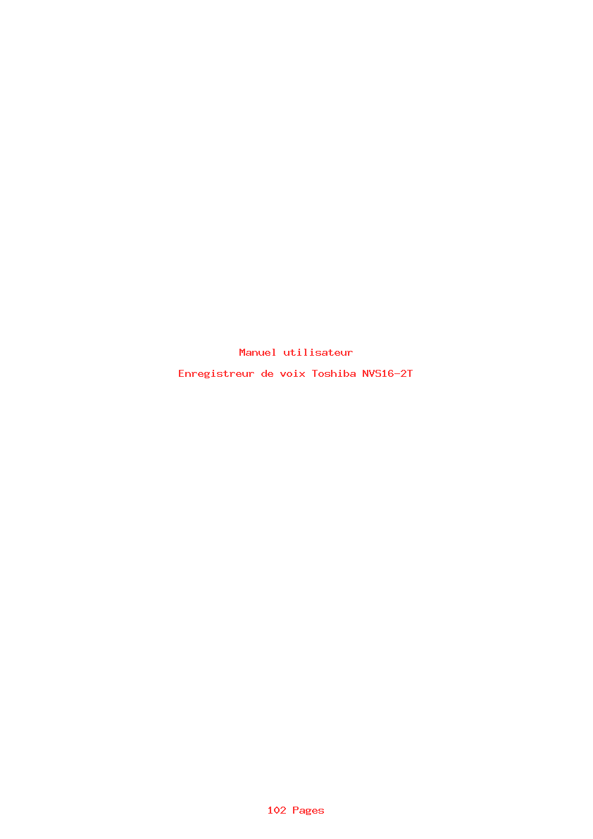 Page 1 de la notice Manuel utilisateur Toshiba NVS16-2T