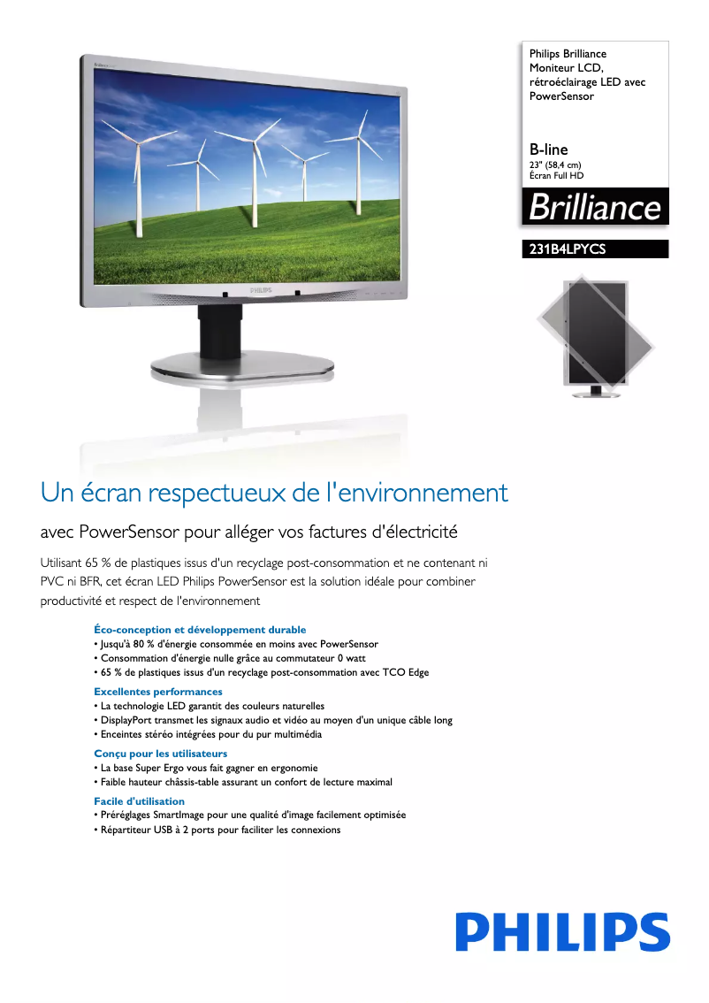 Page n°1 - Fiche technique Philips Brilliance 231B4LPYCS