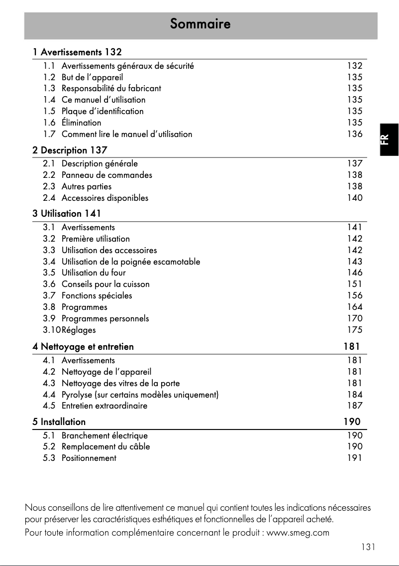 Page 1 de la notice Manuel utilisateur Smeg SFP6604PNXE