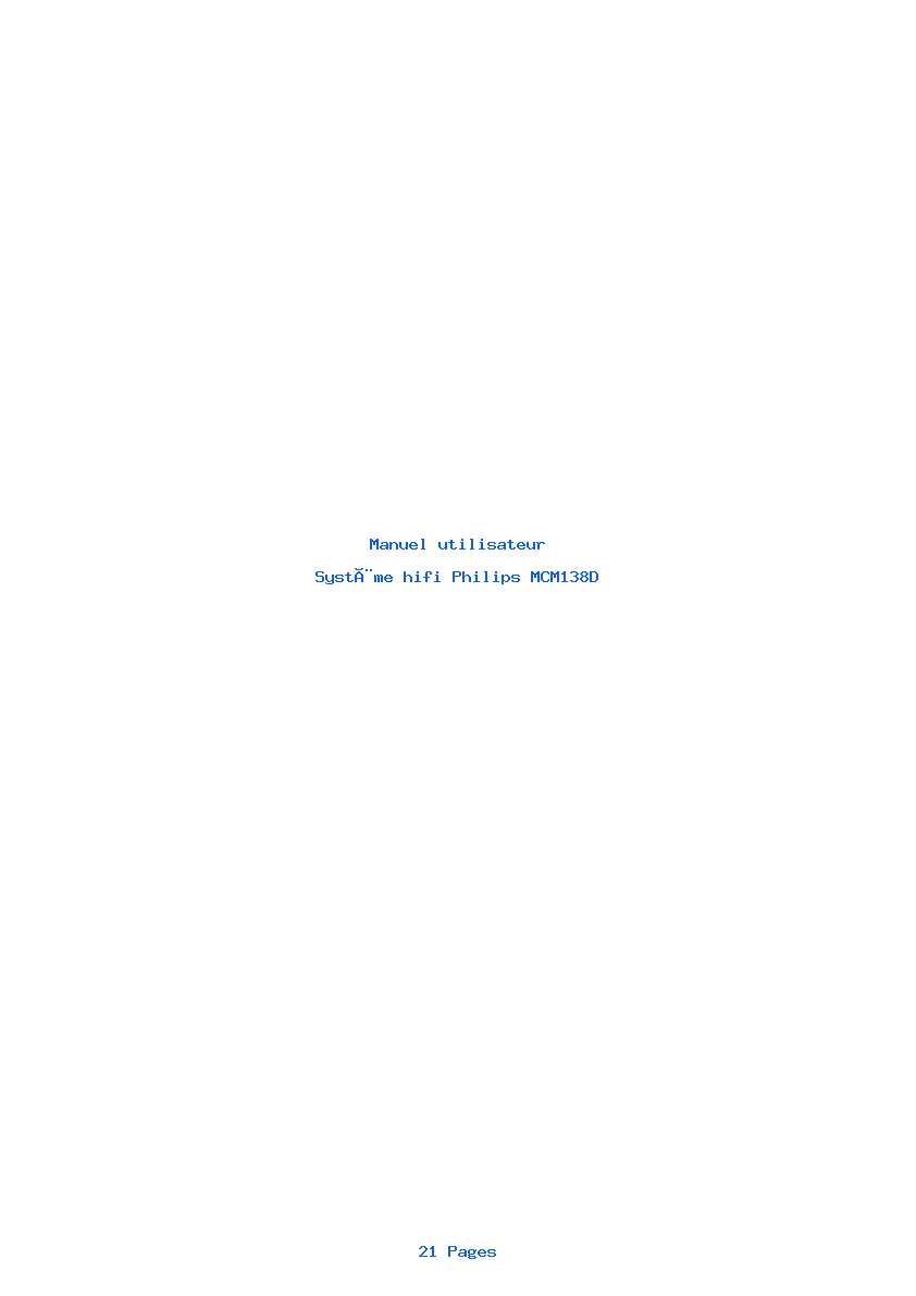 Page 1 de la notice Manuel utilisateur Philips MCM138D