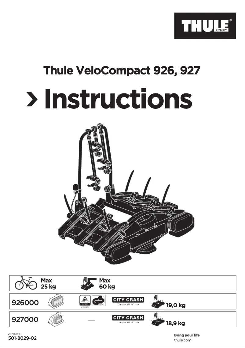 Page 1 de la notice Manuel utilisateur Thule VeloCompact 927 (2018)