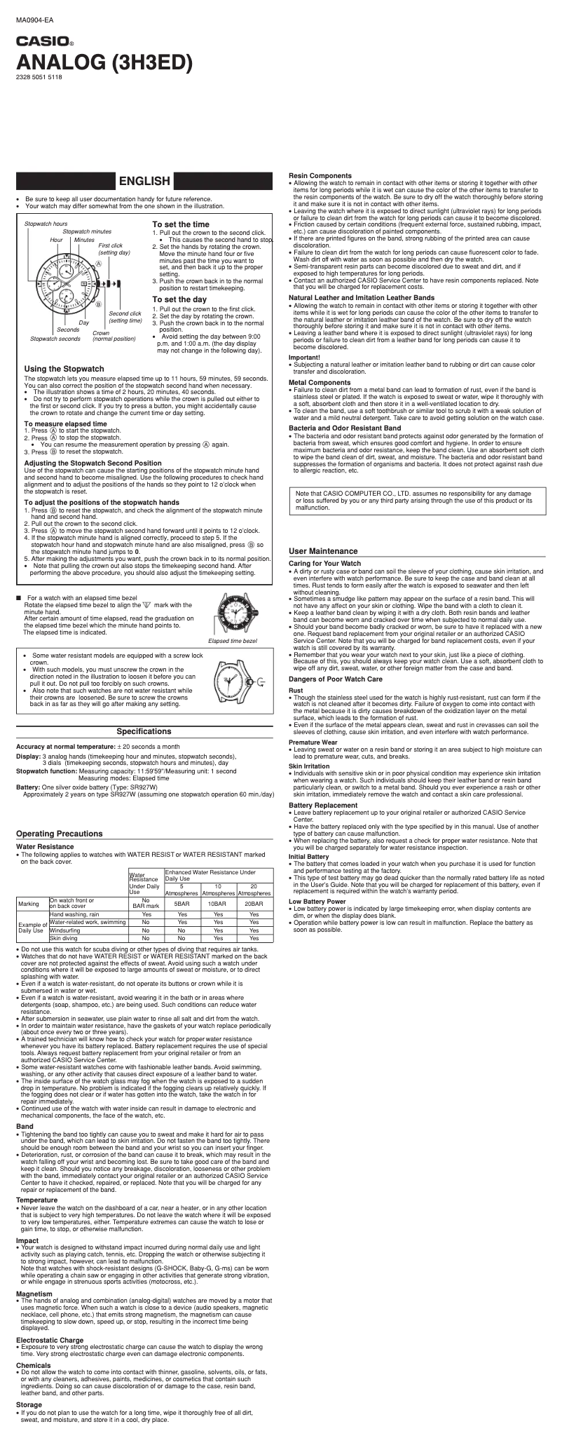 Page 1 de la notice Manuel utilisateur Casio AMW330D-1AV