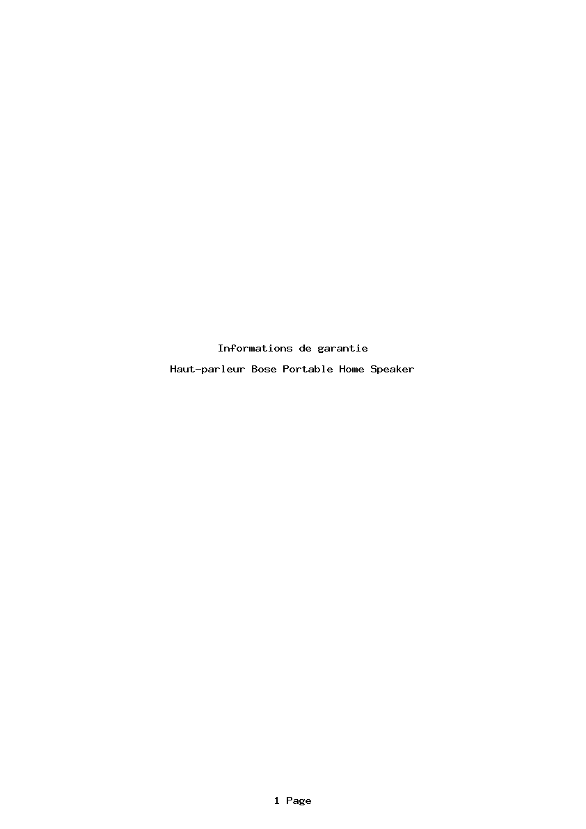 Page 1 de la notice Informations de garantie Bose Portable Home Speaker