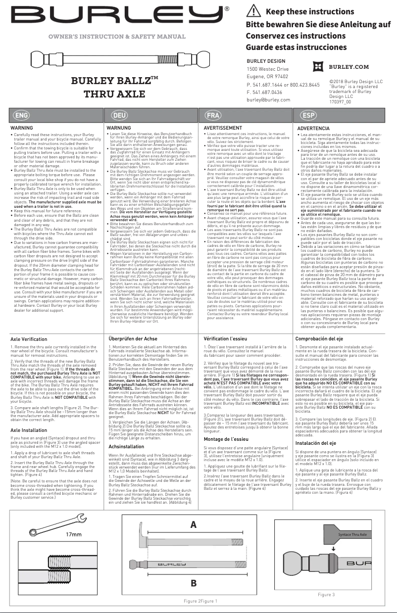 Page 1 de la notice Manuel utilisateur Burley Ballz Thru Axle